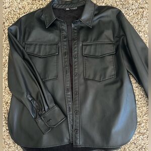 Zara vegan leather button down shirt . Size M